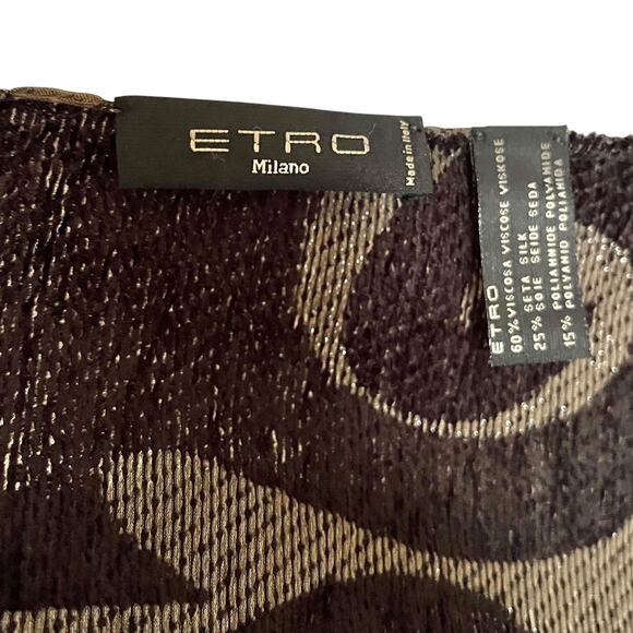 Etro Milano RARE Shimmering Floral Silk Chiffon Black Velvet Reversible Scarf - Picture 3 of 9